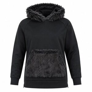 Riflessi Black Faux Fur Trim‎ Hoodie Small NEW streetwear edgy avant garde glam